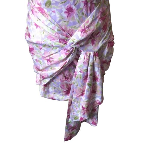 Dee Elly Women's Small Pink Floral Short Puff Sleeve Open Back Bodycon Ruched - Picture 4 of 6